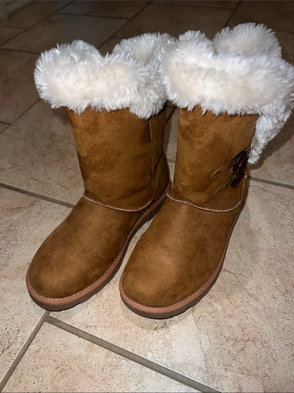 Magellan Outdoors Chestnut Brown Faux-Suede Winter Boots with Faux-Fur Cuff